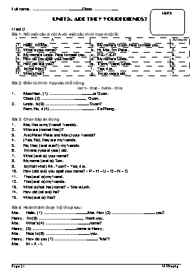 Bài tập Tiếng Anh Lớp 3 - Unit 5 Are they your friends
